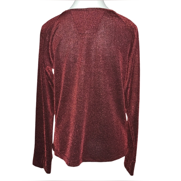 Harley-Davidson Womens Y2K Red Shimmer Button Front Slit Top Made USA Sz M - Picture 2 of 16